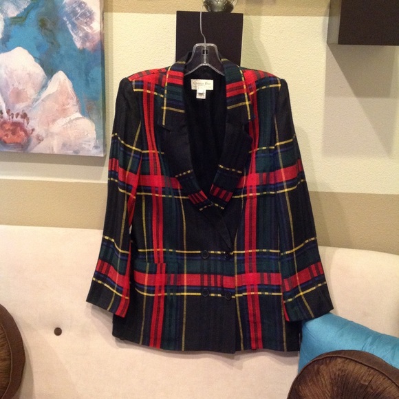 Dior Jackets & Blazers - Christian Dior plaid wool & rayon blazer. Size 8.